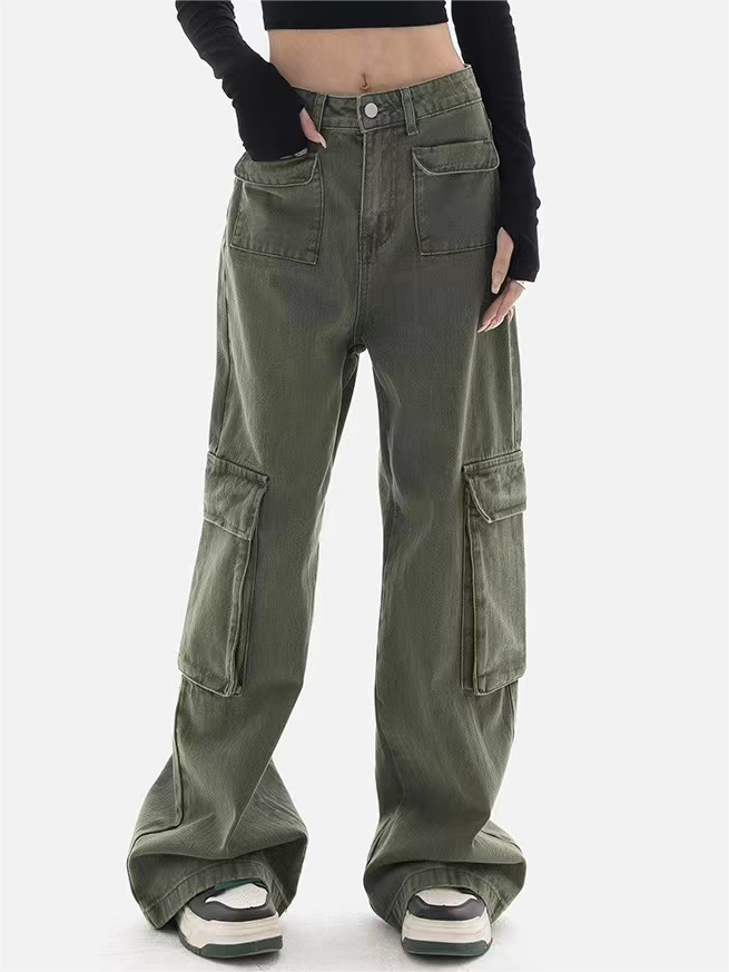 UTILITY CARGO PANTS OLIVE GREEN COTTON BLEND UTILITY CARGO