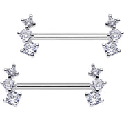 Clear CZ Gem Triple Cascade Barbell Nipple Ring Set