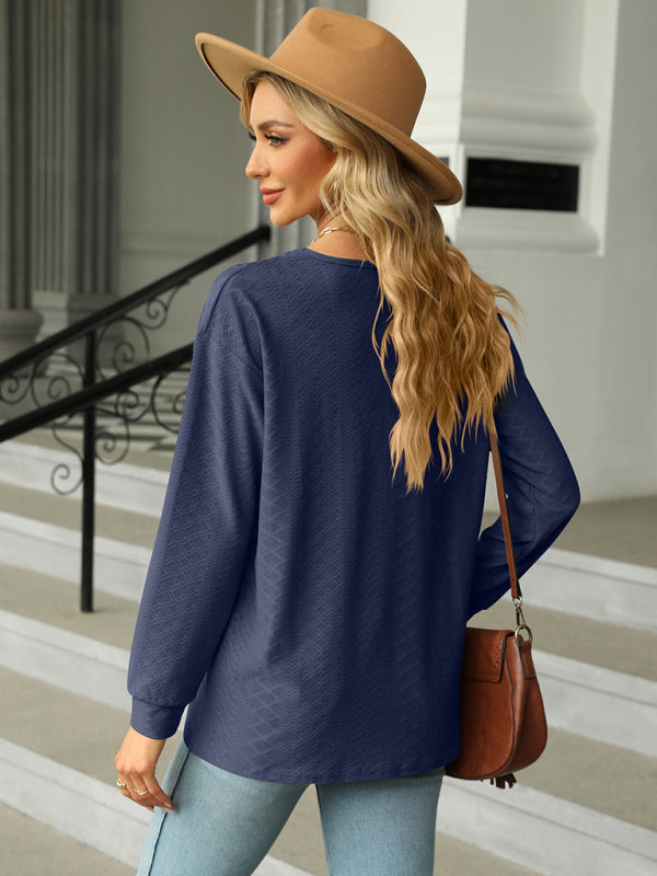 V Neck Button Loose Long Sleeve T-Shirt Top Women’s Clothes