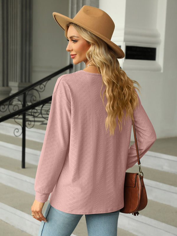 V Neck Button Loose Long Sleeve T-Shirt Top Women’s Clothes