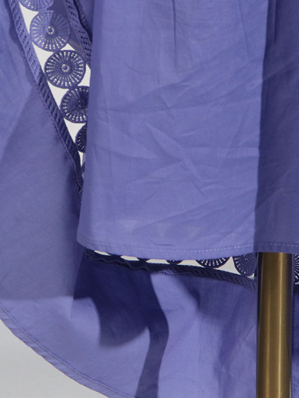 V-neck hollow lace-up slim lapel shirt dress