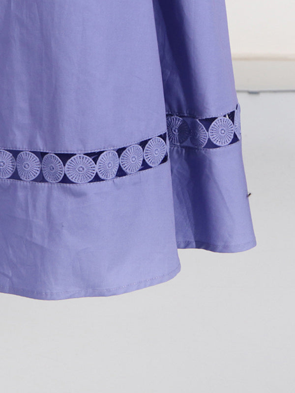 V-neck hollow lace-up slim lapel shirt dress