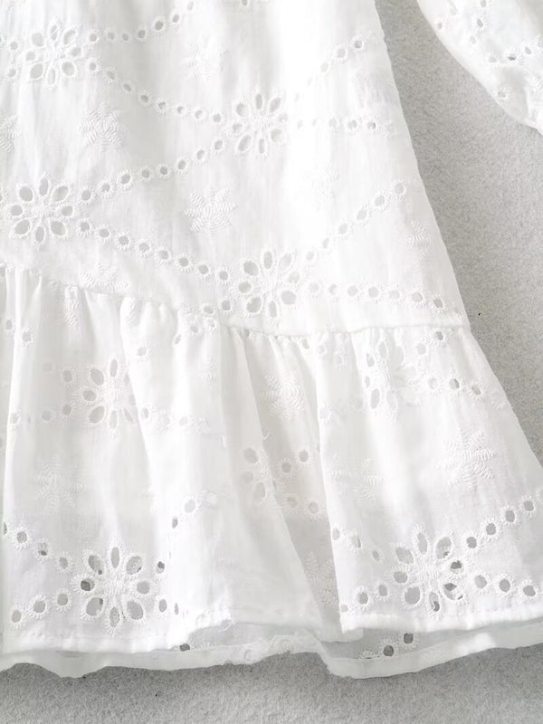 V-neck lace waist open dress
