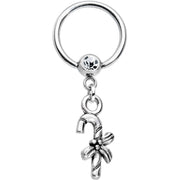 14G 1/2 Clear Gem Holiday Candy Cane Dangle BCR Captive Ring