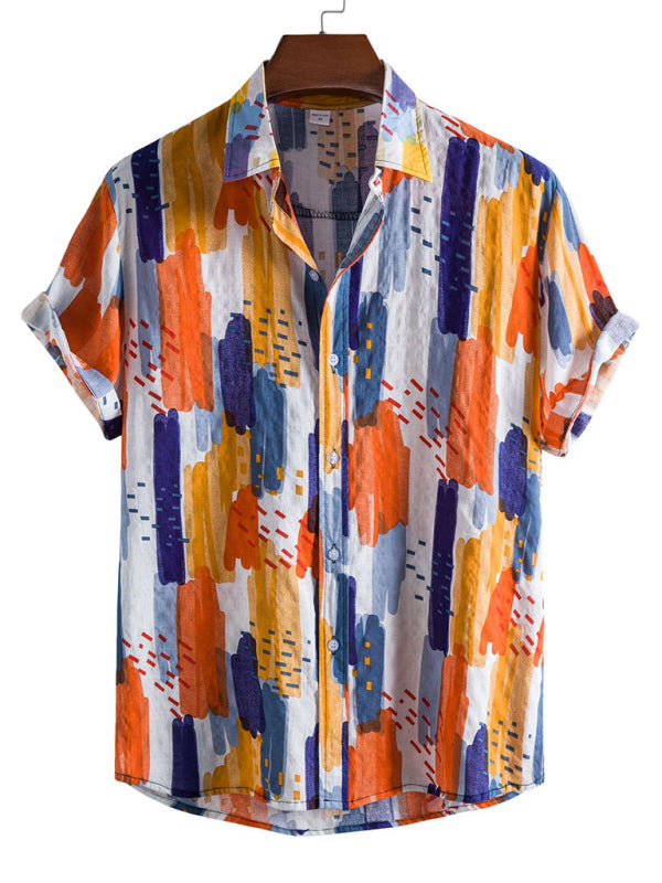 Vacation Floral Men’s Casual Short Sleeve Floral Shirt - Brown / M