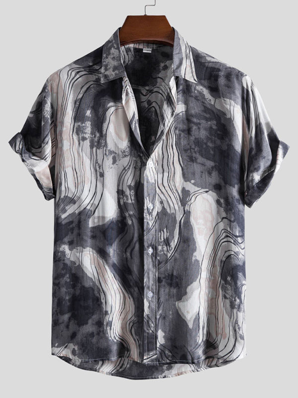 Vacation Floral Men’s Casual Short Sleeve Floral Shirt - Grey Panther / M