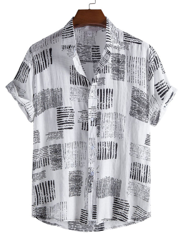 Vacation Floral Men’s Casual Short Sleeve Floral Shirt - White / M