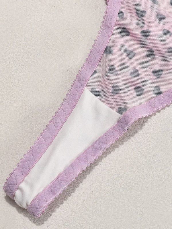 Valentine’s Day heart-shaped print see-through sexy temptation three-point sexy underwear set