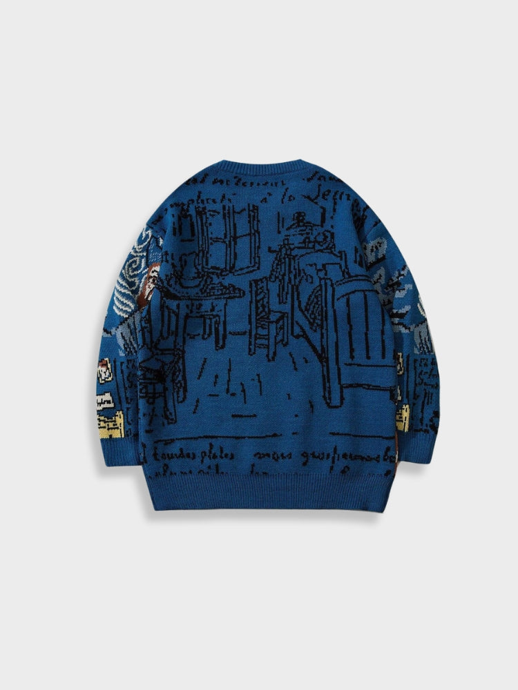 VAN GOGH-INSPIRED OIL KNIT SWEATER IN BLUE