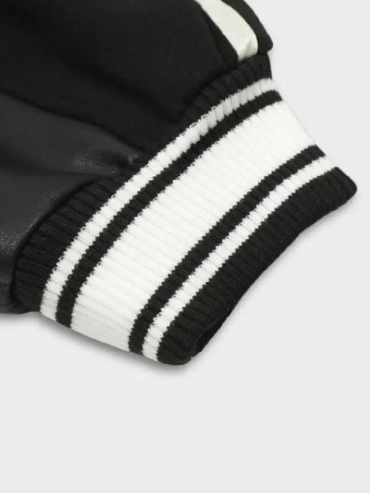 VARSITY JACKET BLACK AND WHITE NEXDULE BOMBER JACKET HEAVY DUTY