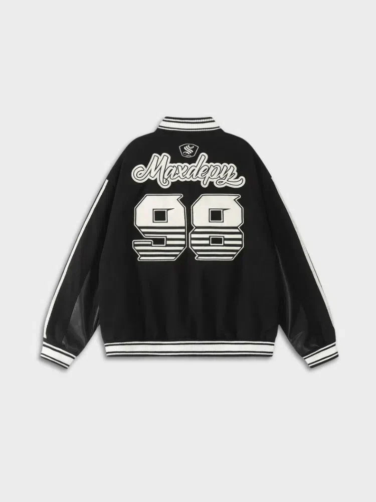 VARSITY JACKET BLACK AND WHITE NEXDULE BOMBER JACKET HEAVY DUTY