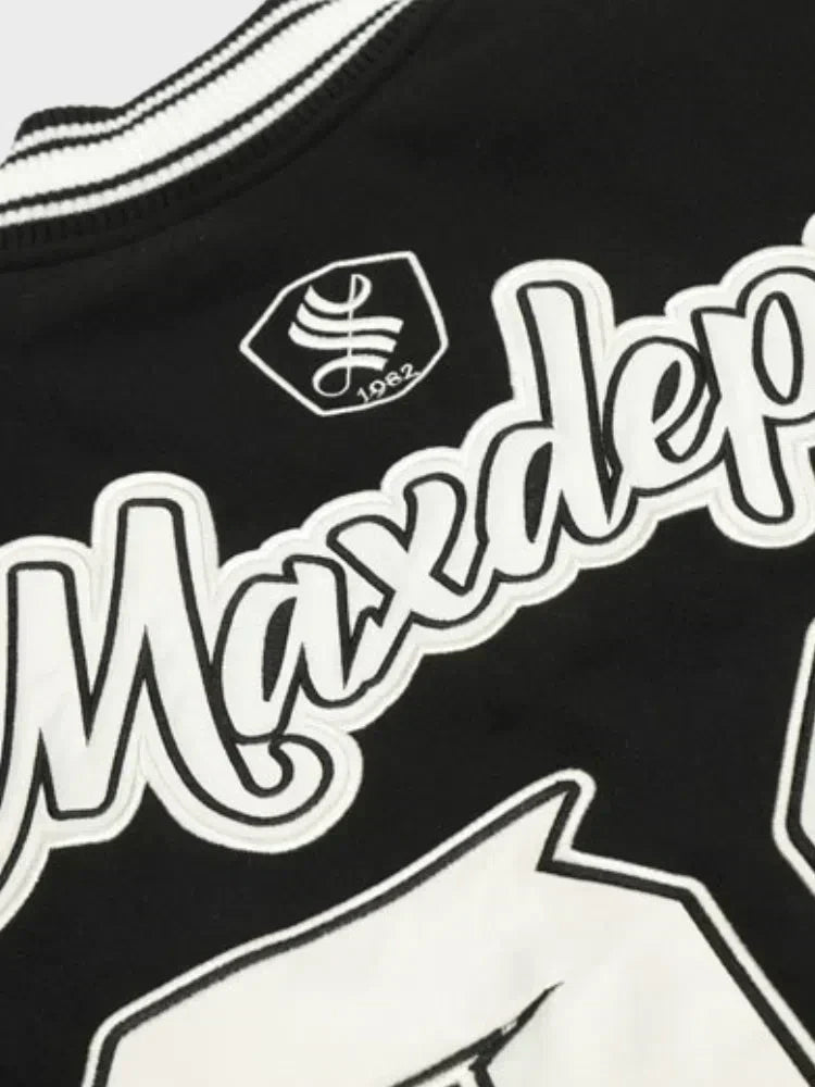 VARSITY JACKET BLACK AND WHITE NEXDULE BOMBER JACKET HEAVY DUTY