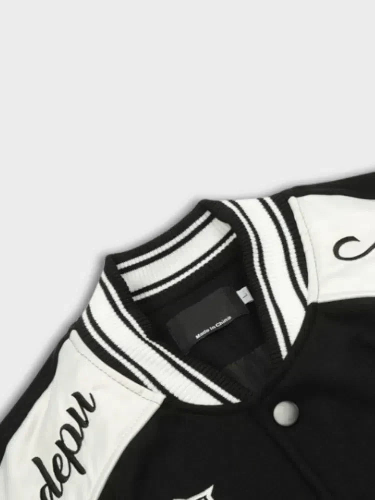 VARSITY JACKET BLACK AND WHITE NEXDULE BOMBER JACKET HEAVY DUTY