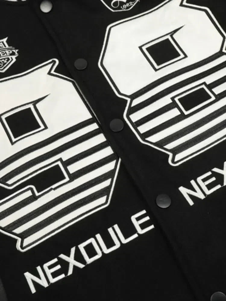 VARSITY JACKET BLACK AND WHITE NEXDULE BOMBER JACKET HEAVY DUTY
