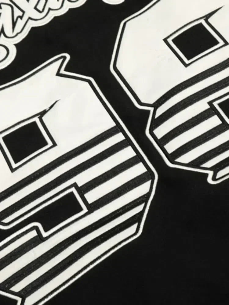 VARSITY JACKET BLACK AND WHITE NEXDULE BOMBER JACKET HEAVY DUTY