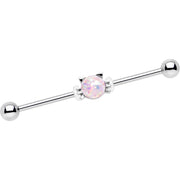 14G White Faux Opal Kitty Cat Whiskers Industrial Barbell 38mm