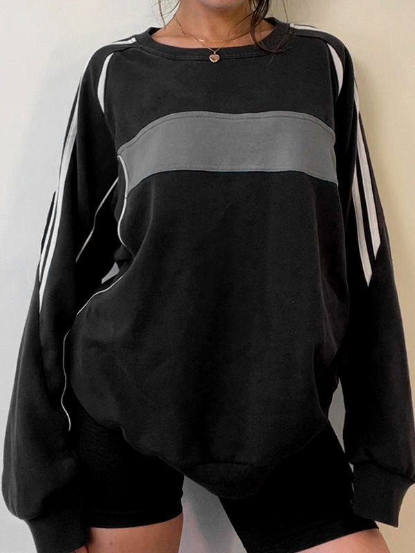 VINTAGE CONTRAST COLOR SWEATSHIRT WITH STRIPES IN BLACK AND GRAY