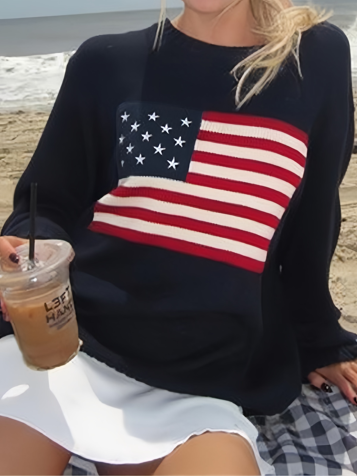 VINTAGE FLAG JACQUARD SWEATER WITH AMERICAN FLAG DESIGN