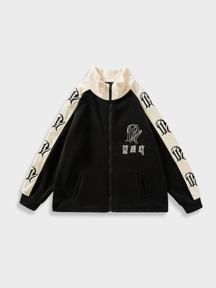 VINTAGE FLEECE JACKET IN BROWN AND CREAM VARSITY STYLE