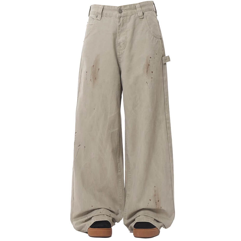 VINTAGE-INSPIRED WIDE-LEG FADED JEANS WITH ARTISTIC BACK POCKET