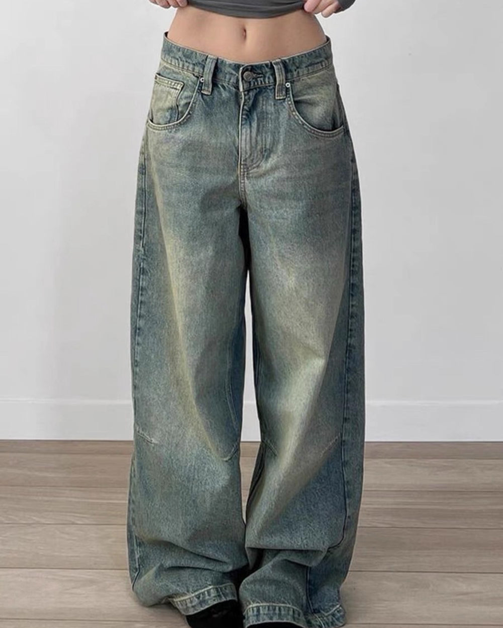 VINTAGE STREETWEAR BAGGY JEANS WITH VINTAGE WASHED FINISH