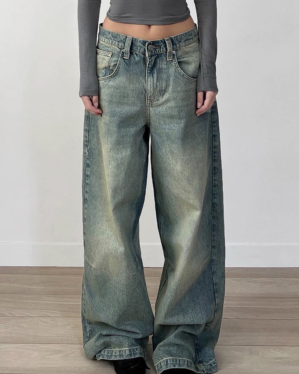 VINTAGE STREETWEAR BAGGY JEANS WITH VINTAGE WASHED FINISH