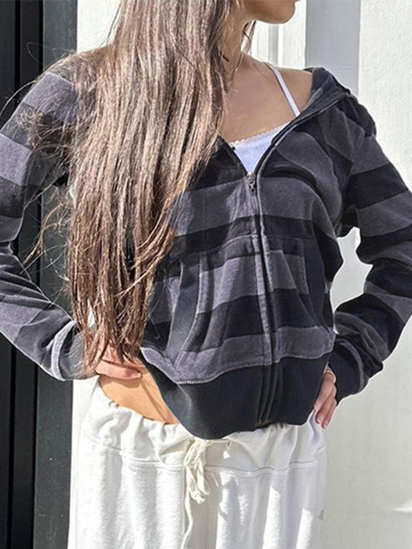 VINTAGE STRIPED OVERSIZED ZIP-UP HOODIE
