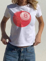 VINTAGE T-SHIRT WITH RED EIGHT BALL DESIGN - WHITE VINTAGE T-SHIRT