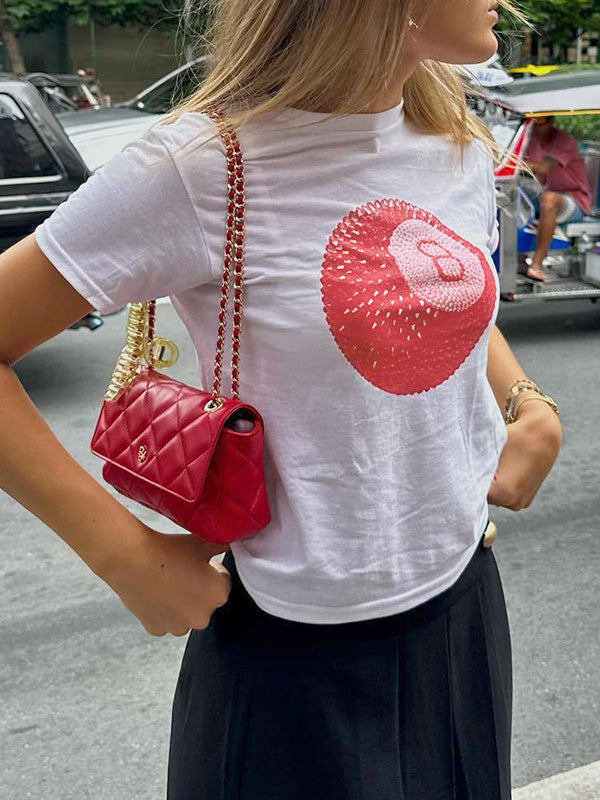 VINTAGE T-SHIRT WITH RED EIGHT BALL DESIGN - WHITE VINTAGE T-SHIRT