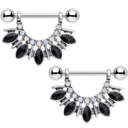 White Faux Opal Black Gem Deco Dash Nipple Shield Set