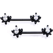 White Gem Black Anodized Fiery Flame Barbell Nipple Ring Set