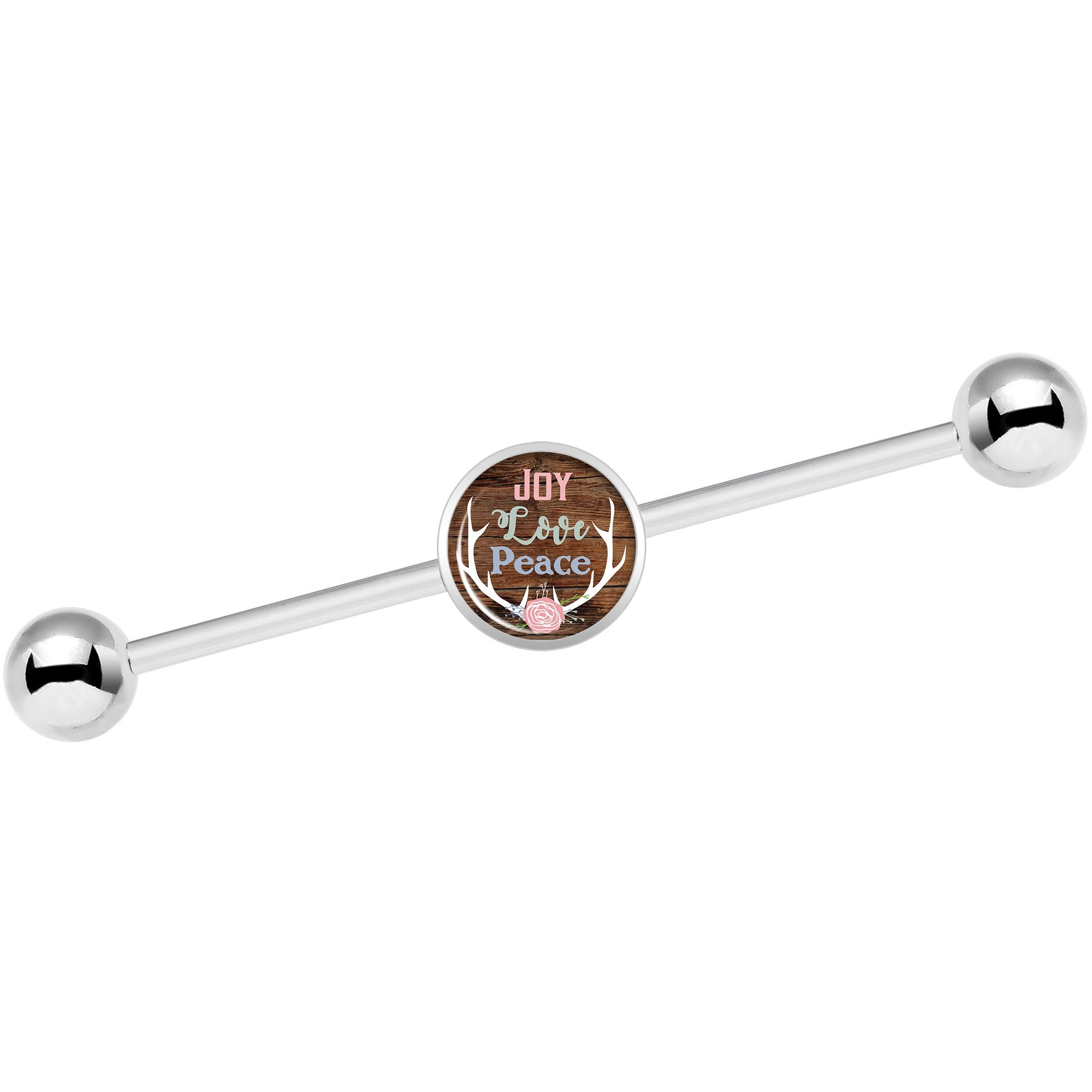 14G Joy Love Peace Antlers Industrial Barbell 37mm