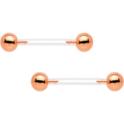 Clear Bioplast Barbell Rose Gold Tone Push In Ball Nipple Ring Set