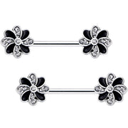 9/16 Clear Gem Pinwheel Flower Barbell Nipple Ring Set