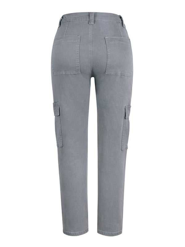 Washed Button Casual Ladies Cotton Trousers