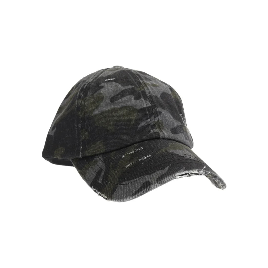 Washed Denim Criss-Cross High Ponytail C.C Ball Cap