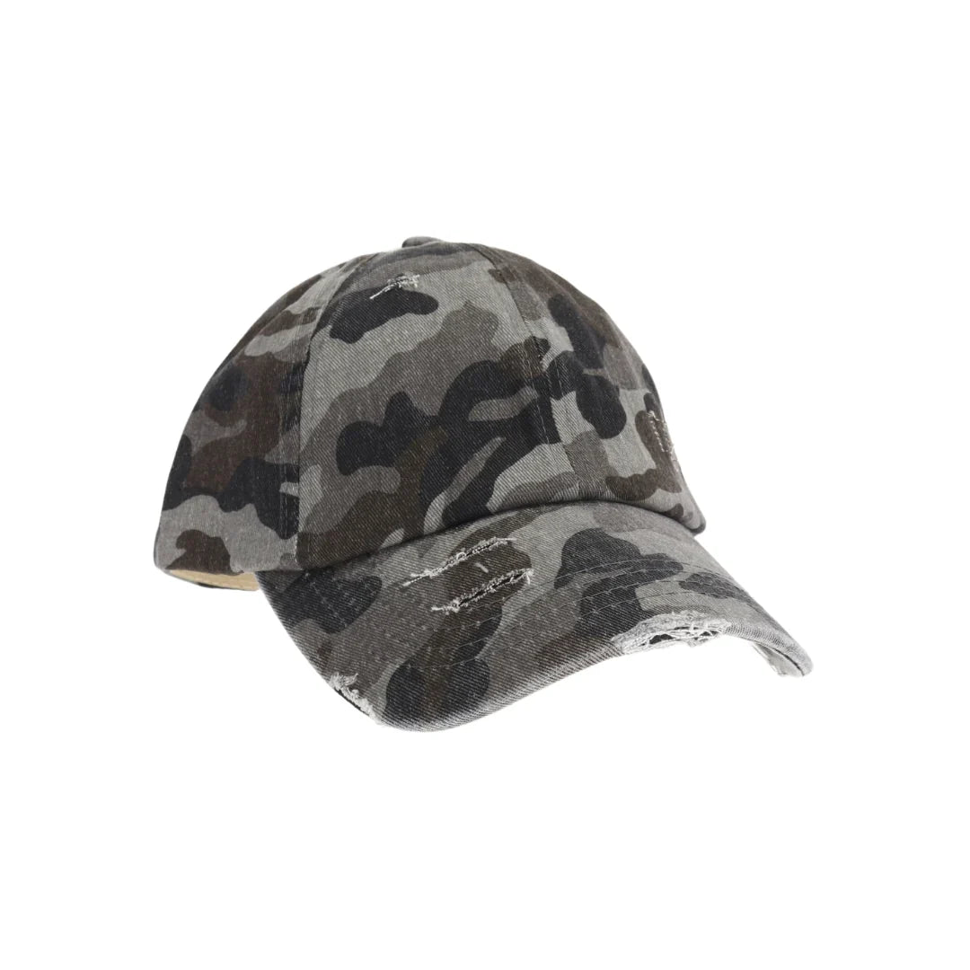 Washed Denim Criss-Cross High Ponytail C.C Ball Cap