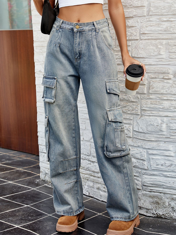 Washed Semi-Elasticated Loose Denim Overalls - Blue / S