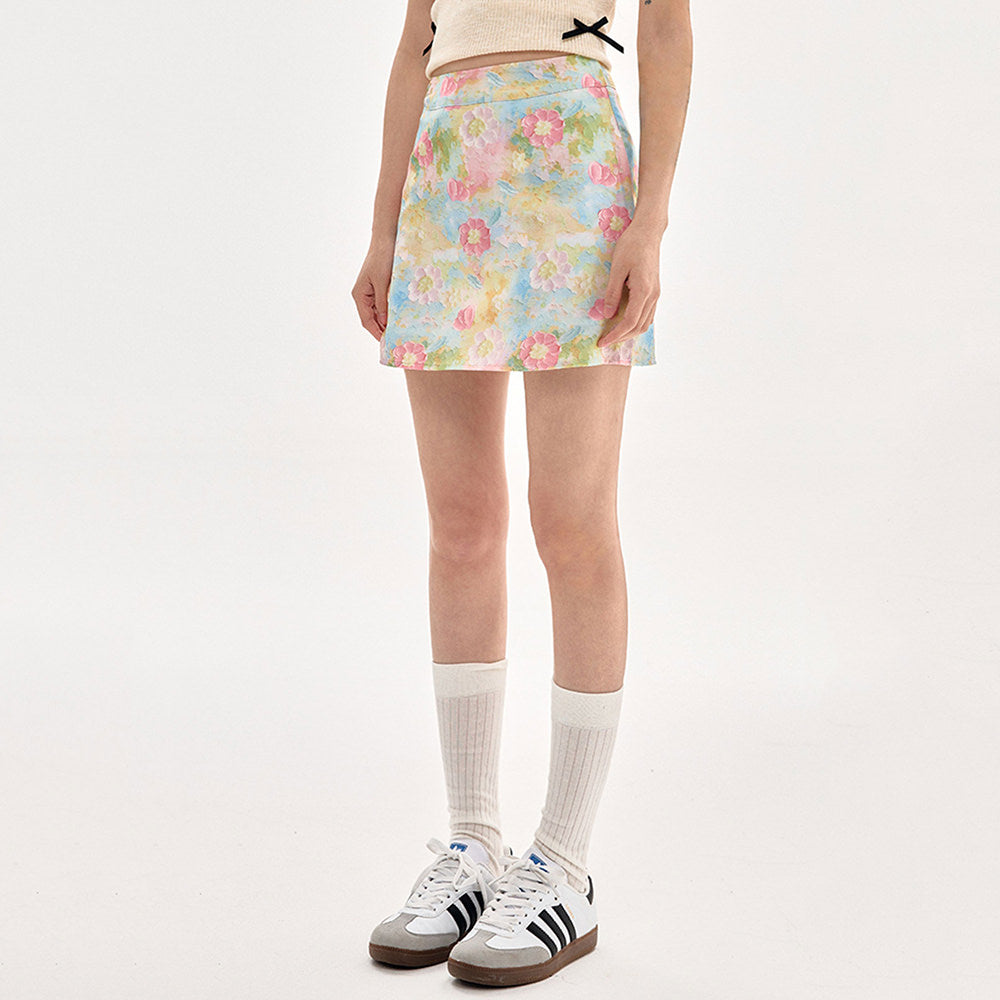 WATERCOLOR FLORAL MINI SKIRT