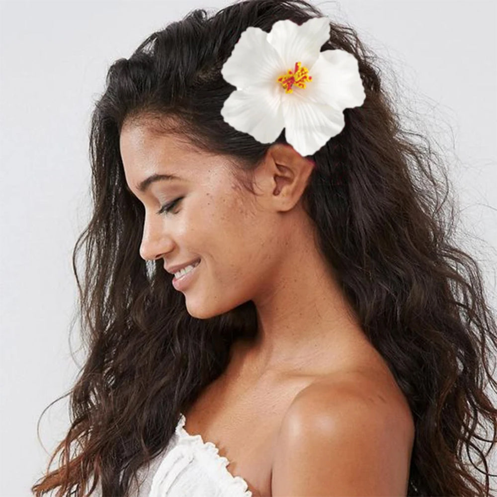WHITE AND BLUE HIBISCUS HAIR FLOWER FOR ELEGANT HAIR ACCESSORIES