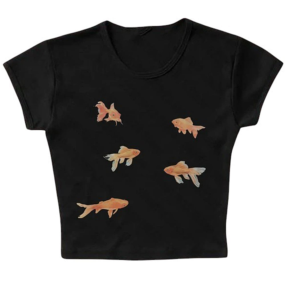 WHITE BABY T-SHIRT WITH GOLDFISH PRINT