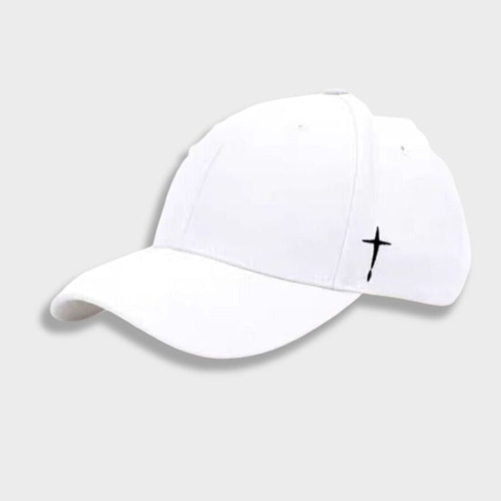 WHITE BASEBALL CAP WITH CROSS - VERSATILE STYLE CROSS CAP