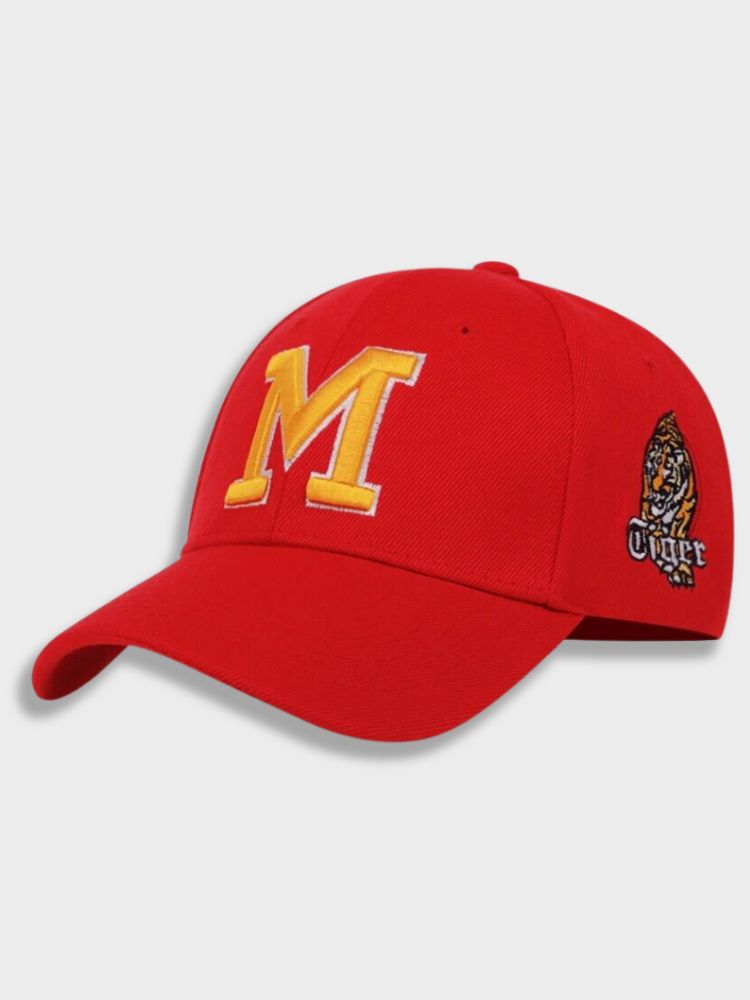 WHITE BASEBALL CAP WITH YELLOW M AND TIGER PATCH MICHIGAN TIGER CAP
