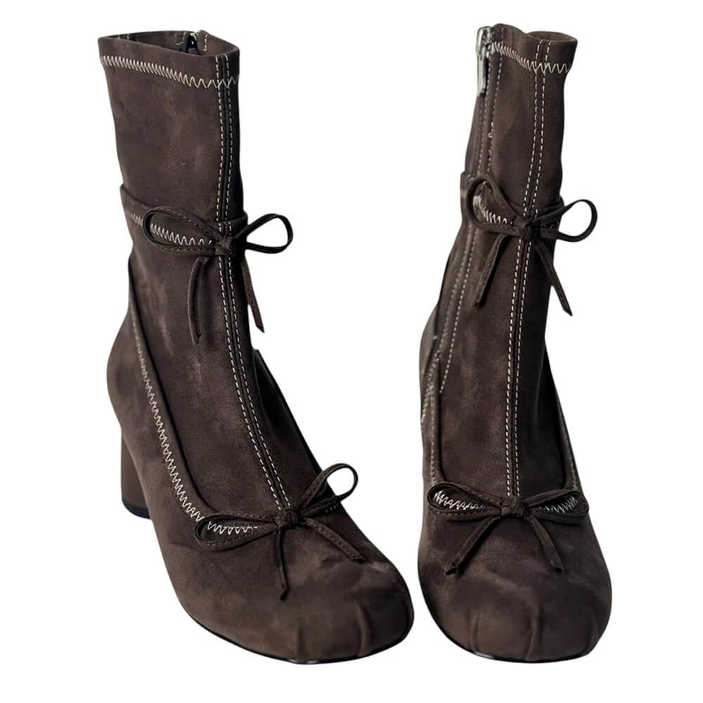 WHITE BOW DETAILS ANKLE BOOTS WITH SQUARE TOE, PAIR