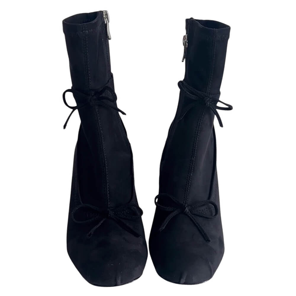 WHITE BOW DETAILS ANKLE BOOTS WITH SQUARE TOE, PAIR