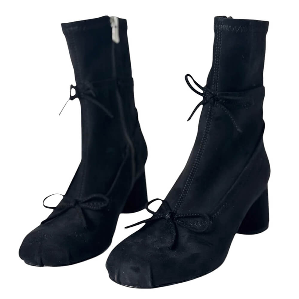 WHITE BOW DETAILS ANKLE BOOTS WITH SQUARE TOE, PAIR