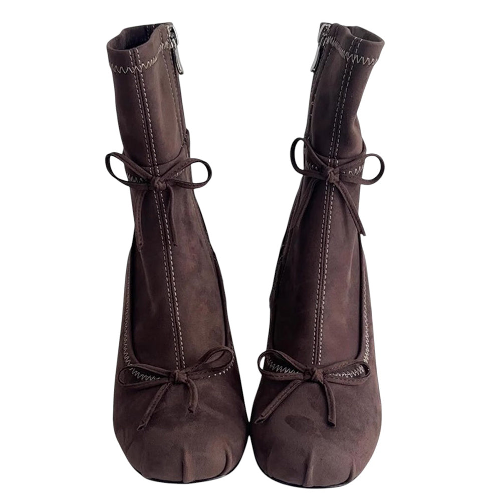 WHITE BOW DETAILS ANKLE BOOTS WITH SQUARE TOE, PAIR