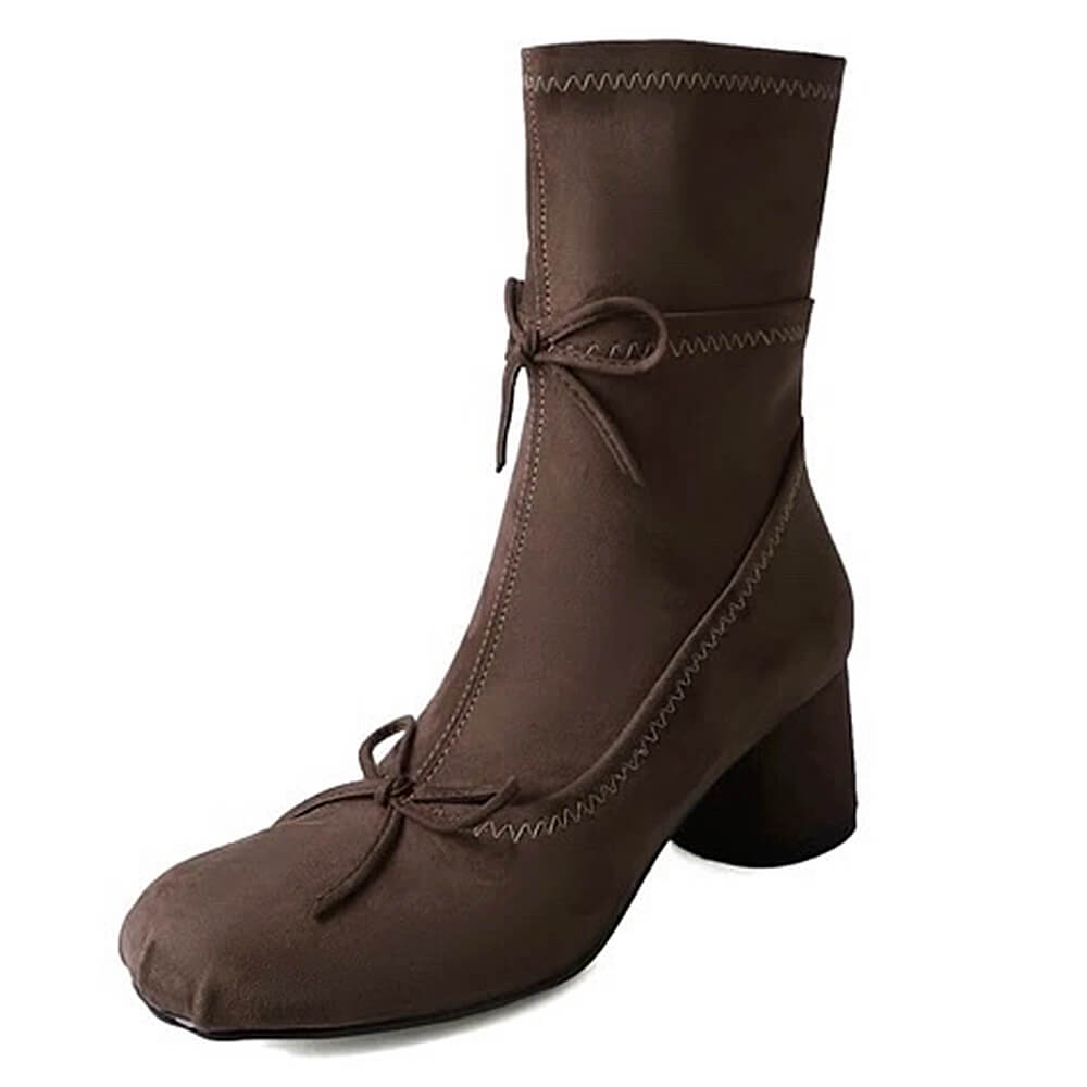 WHITE BOW DETAILS ANKLE BOOTS WITH SQUARE TOE, PAIR