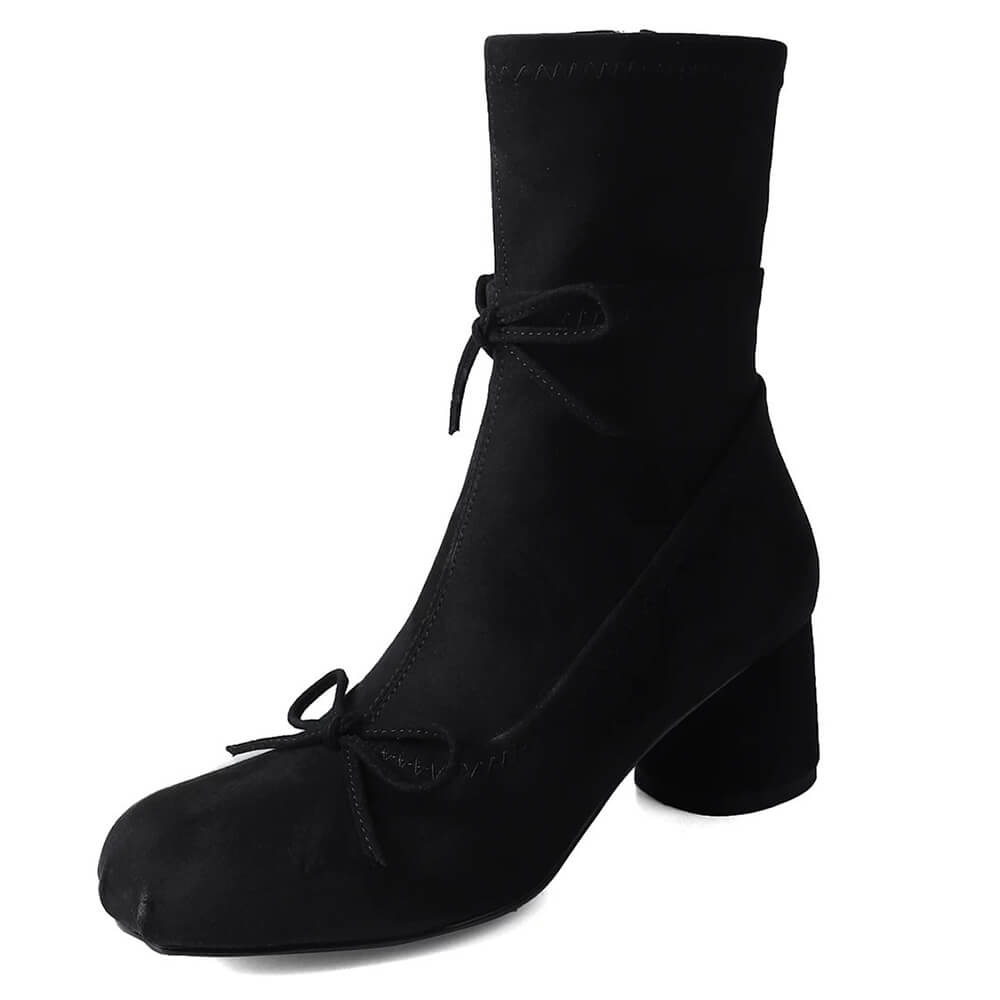 WHITE BOW DETAILS ANKLE BOOTS WITH SQUARE TOE, PAIR