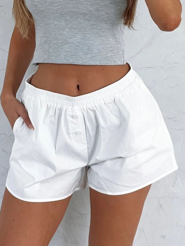 WHITE BOXER SHORTS WITH RETRO BUTTON DETAIL